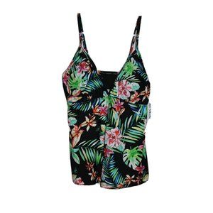 My Swim Body Womens Black Floral Swimsuit Top Tankini Size 10 10S Adjustable NEW